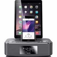 飛利浦DC395蘋果iphone5/6P/7P/iPad雙接口充電器 收音機藍牙家居音箱 銀色 蘋果版