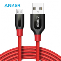 Anker安克 Micro USB安卓接口可拉車手機數(shù)據(jù)線/充電線 0.9米紅色盒裝