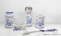 國色天香保溫杯茶葉罐筆筒茶葉勺名片座五件套（亮）